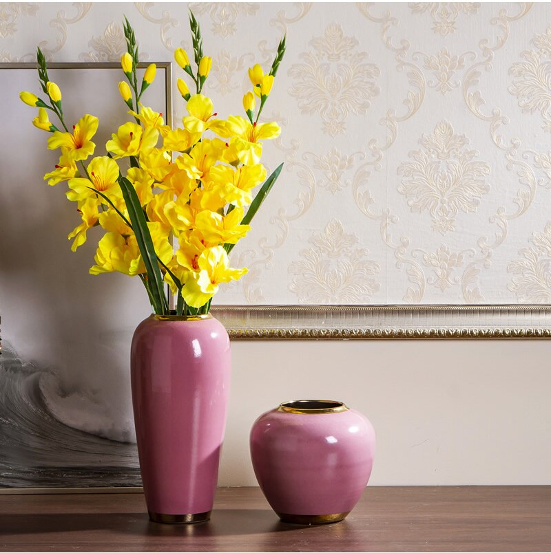Nordic modern Gold Pink Ceramic vase Flower arrangement Decorative ornaments Modern home living room Desktop decoration wedding