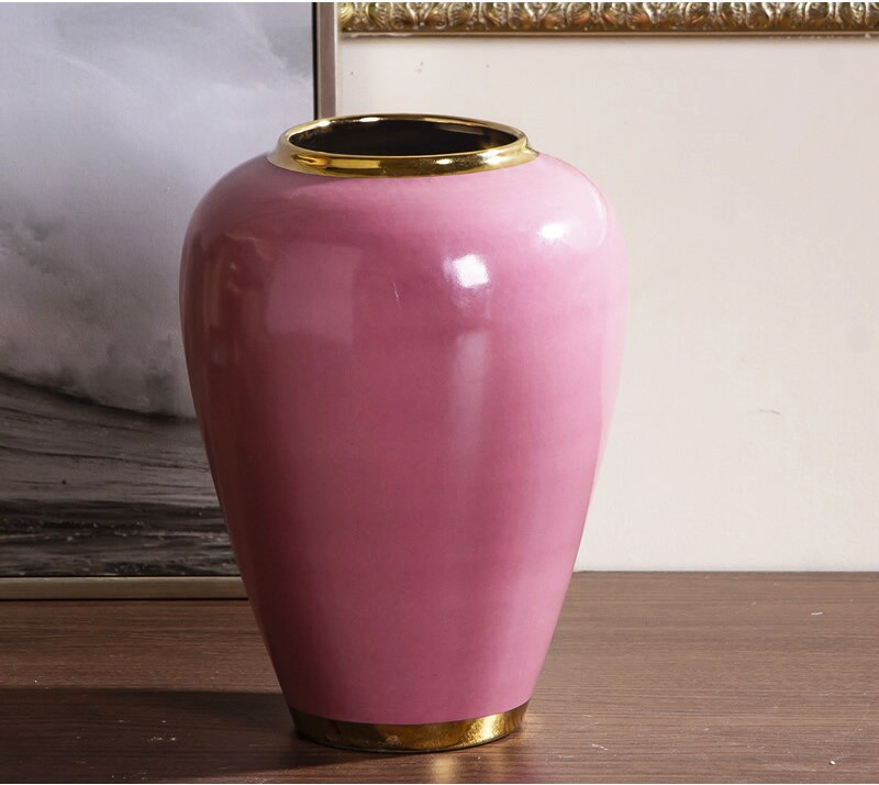Nordic modern Gold Pink Ceramic vase Flower arrangement Decorative ornaments Modern home living room Desktop decoration wedding