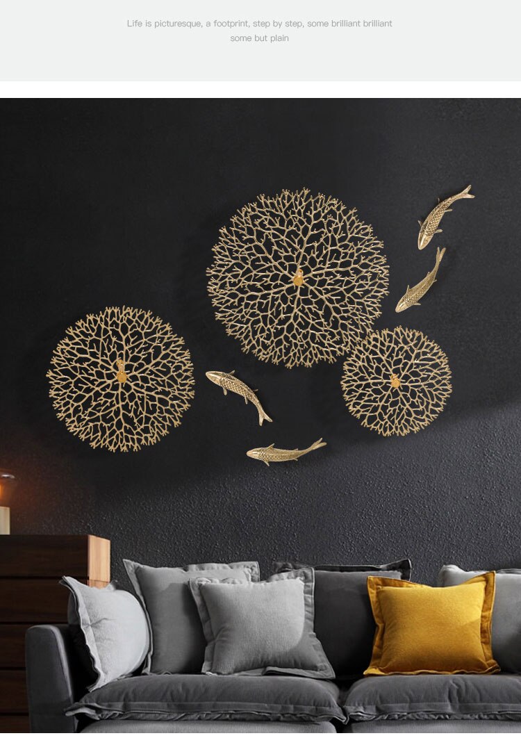 Simplicity Wall Decoration Lucky Coral Carp Lotus Leaf Hang Ornaments Copper Pendant Backdrop Display American Rustic Home Decor