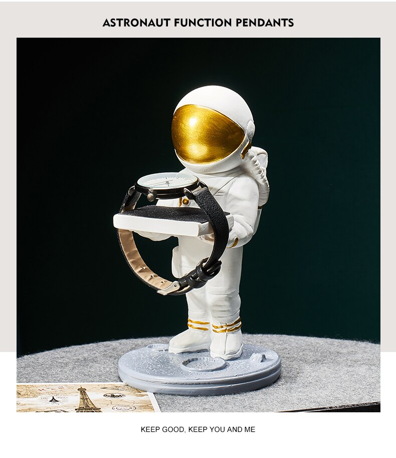 Astronaut Functional Ornaments Resin Portrait Statue Desk Decor Golden Watch Stand Statuette Home Decoration Accessories Modern