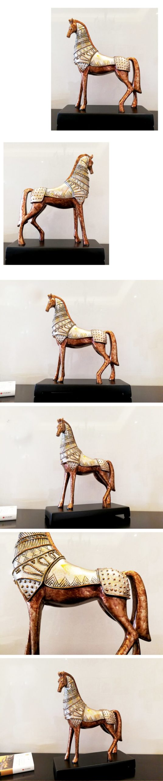 Retro Medieval War Horse Ornaments Resin Armored Horse Desk Decor Black Base European Vintage Home Decoration Accessories