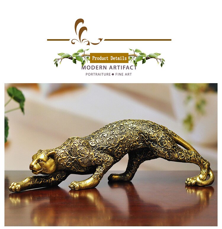 Nordic Golden Leopard Ornaments Dark Gold Pattern Animal Study Desk Decor Resin Mascot Statuette Crafts Modern Home Decoration