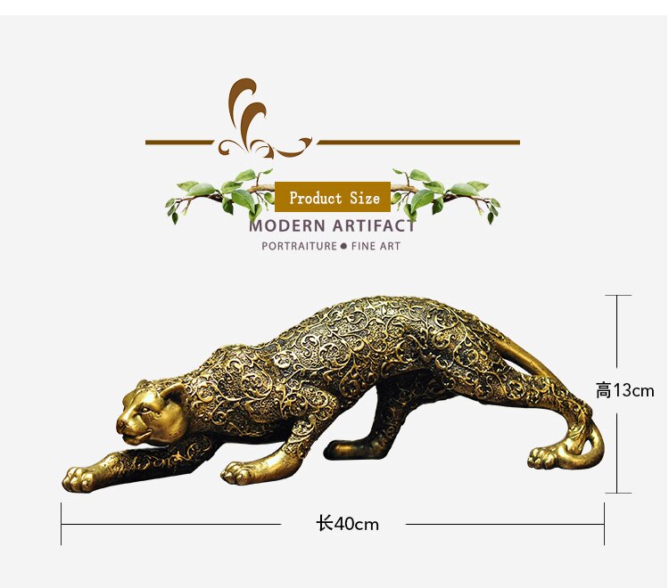 Nordic Golden Leopard Ornaments Dark Gold Pattern Animal Study Desk Decor Resin Mascot Statuette Crafts Modern Home Decoration