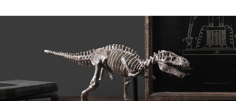 Retro Dinosaur Ornament Tyrannosaurus Rex Skeleton Statue Desk Decoration Resin Paleontology Statuette Nordic Vintage Home Decor