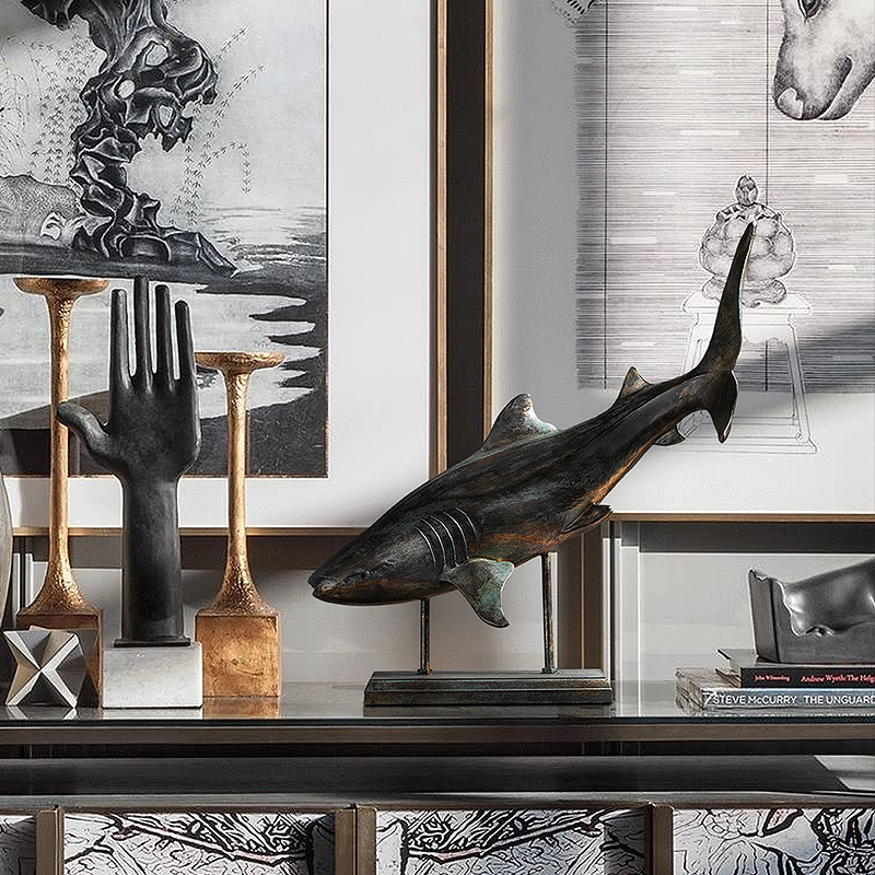 American Retro Simulation Shark Crafts Decoration Home Livingroom Animal Statue Ornaments Office Desktop Figurines Accessories