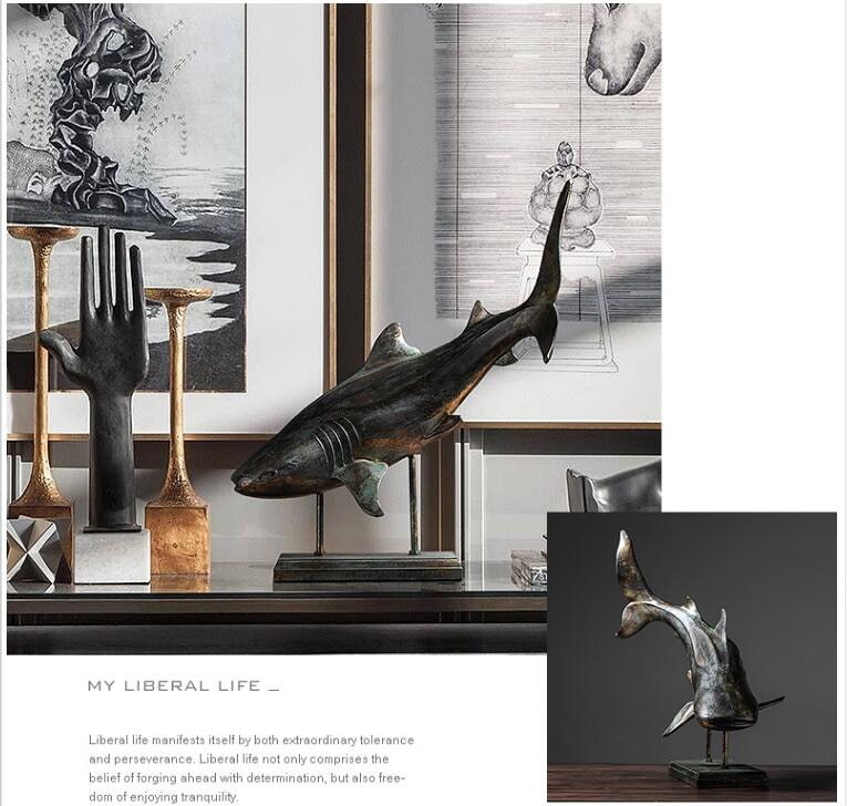 American Retro Simulation Shark Crafts Decoration Home Livingroom Animal Statue Ornaments Office Desktop Figurines Accessories