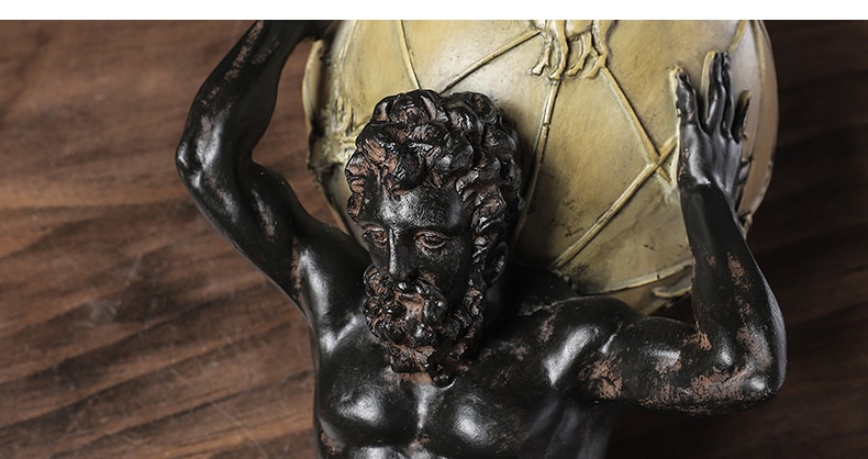 Retro Greek Mythology Character Atlas Sculpture Resin Strong Man Character Holding A Gold Ball Statue Decor Gift Craft Ornament