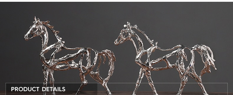 Home Decoration Accessories Abstract Silver Alloy Horse Frame Figurine Statues Sculpture Ornament Alloy Animal Craft Art Gifts