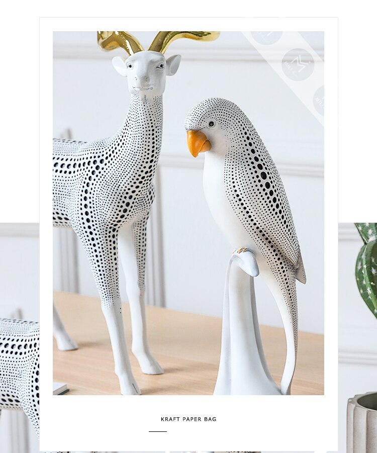 Modern Dense Black Dots Animal Parrot Deer Figurines Angel Girls Resin Crafts Decoration Handicraft Ornament Wedding Gift