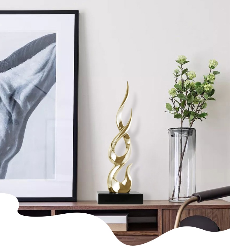 53cm Home Decor Accessories Plating Gold Silver Abstract Twisted Line Sculpture Living Room Hotel Black Marble Base Statues Gift