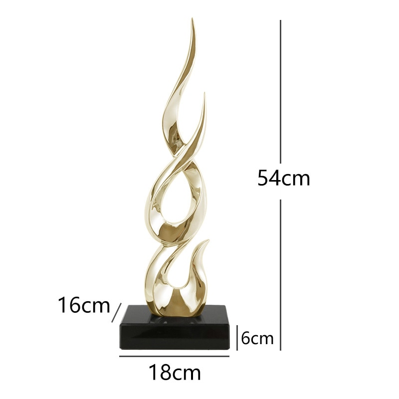 53cm Home Decor Accessories Plating Gold Silver Abstract Twisted Line Sculpture Living Room Hotel Black Marble Base Statues Gift