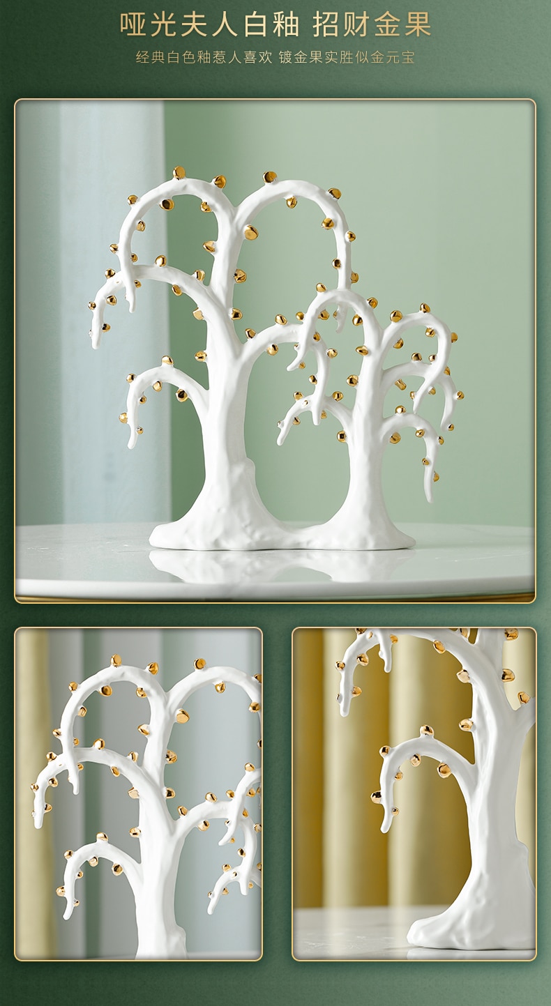 Nordic White Green Tree Ornaments Crafts Simple Home Living Room Creative Sculpture Geometric Ceramic Statue Abstract Decor