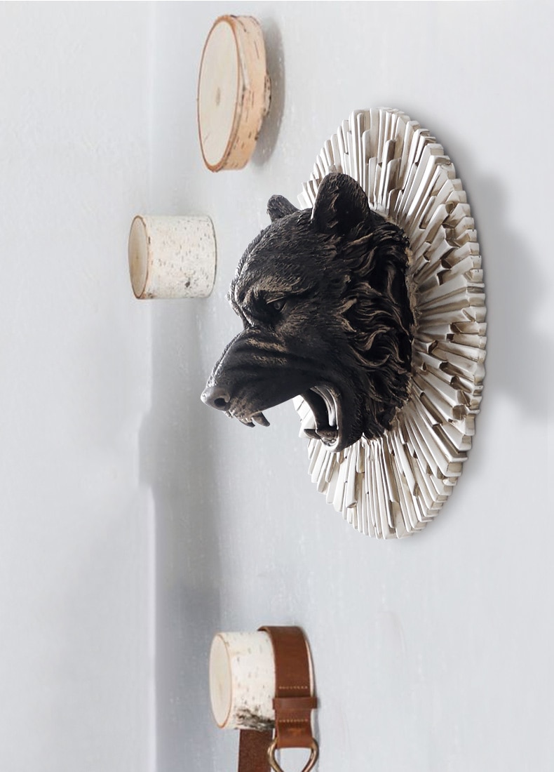 Home Statue Decoration Accessories Vintage King Kong Tiger Head Sculpture Room Wall Decor Resin Animal American Bear Wolf Statue