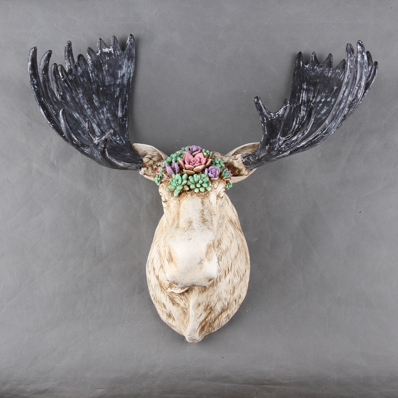 Home Statue Decor Accessories Vintage Overgrown With Green Succulents Cow Antelope Skull Room Animal Wall Decor Resin Statues