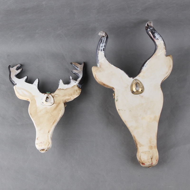 Home Statue Decor Accessories Vintage Overgrown With Green Succulents Cow Antelope Skull Room Animal Wall Decor Resin Statues