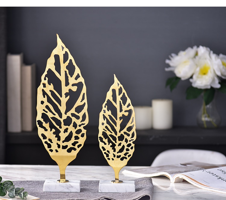 Stainless Steel Metal Leaves Statue Marble Decorations Christmas Decorations For Home Sculpture Escultura Home Decor Accessories