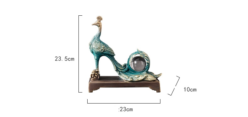 Beautiful Peacock Sculpture With Glass Ball Figurines Craft Abstract Ornament Hotel Home Crafts Room Decor Objects Accessories