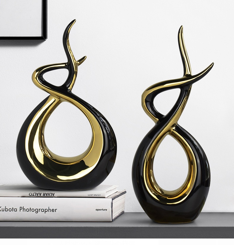 Modern Ceramic Abstract Black And Gold Silver Figurines Creative Nordic Ornaments Bookshelf Living Room Decorations Accessories