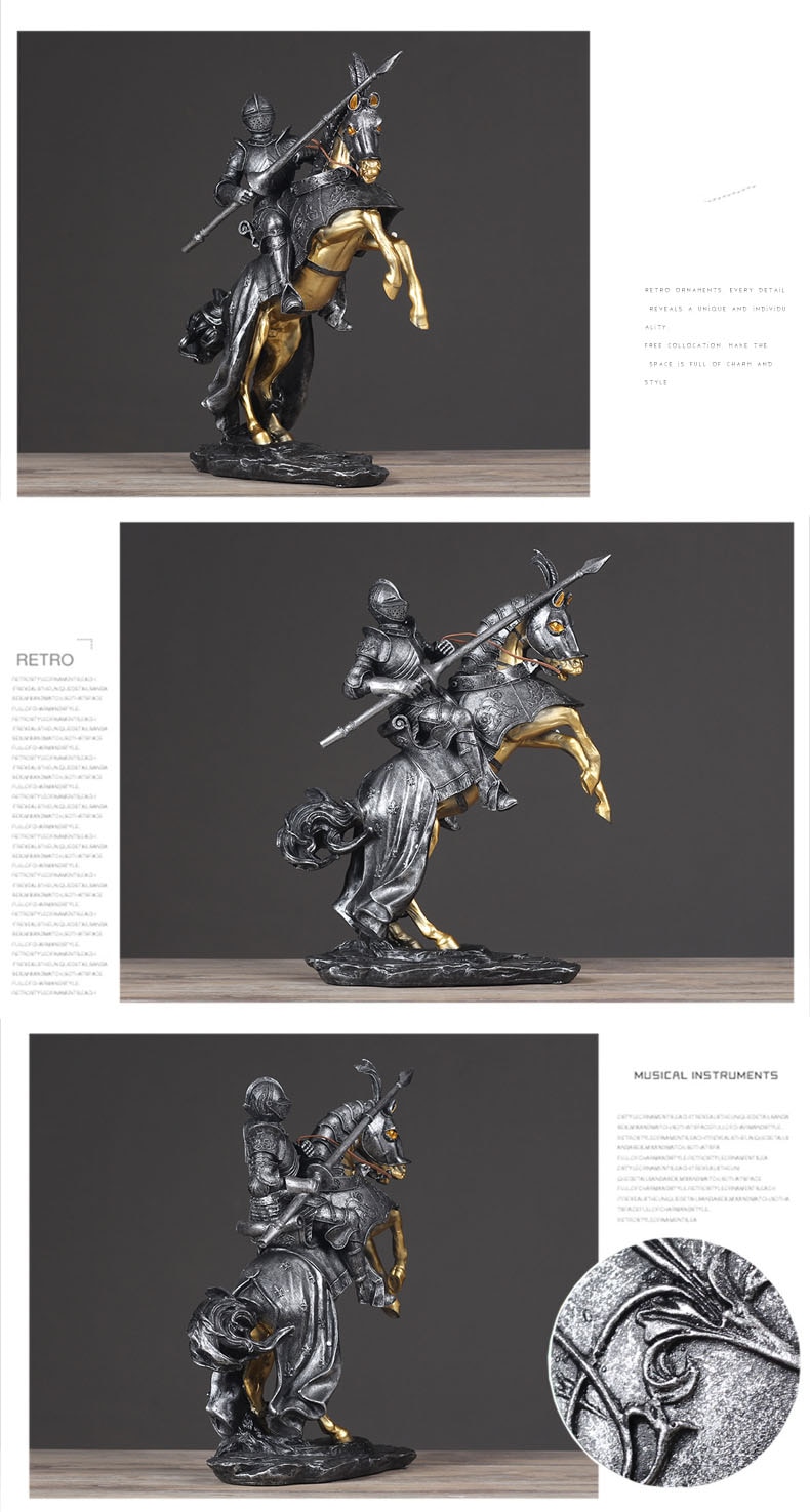 Medieval Resin Armor Knight Statue Retro Sculpture Resin Statuette Home Decor Art Gift Figurines Home Decoration Accessories