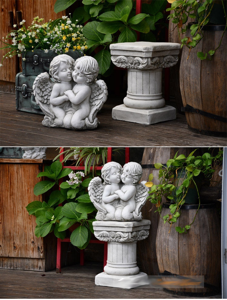 32cm Sculpture Garden Furnishings Two hugging angel boys Statue Crafts Creative Home Ornaments Statue Courtyard Outdoors Yard