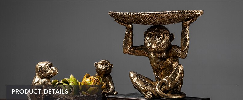 Gold Monkey Holding A Plate Decoration Living Room Door Key Storage Cabinet Decoration Statue Home Decor Accessories Sculpture