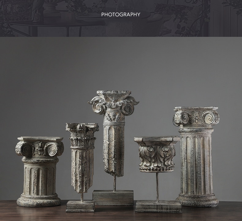 Vintage Roman column with stand Sculpture Resin Roman pillars building landscape Statue Decor Gift Craft Ornament Accessories