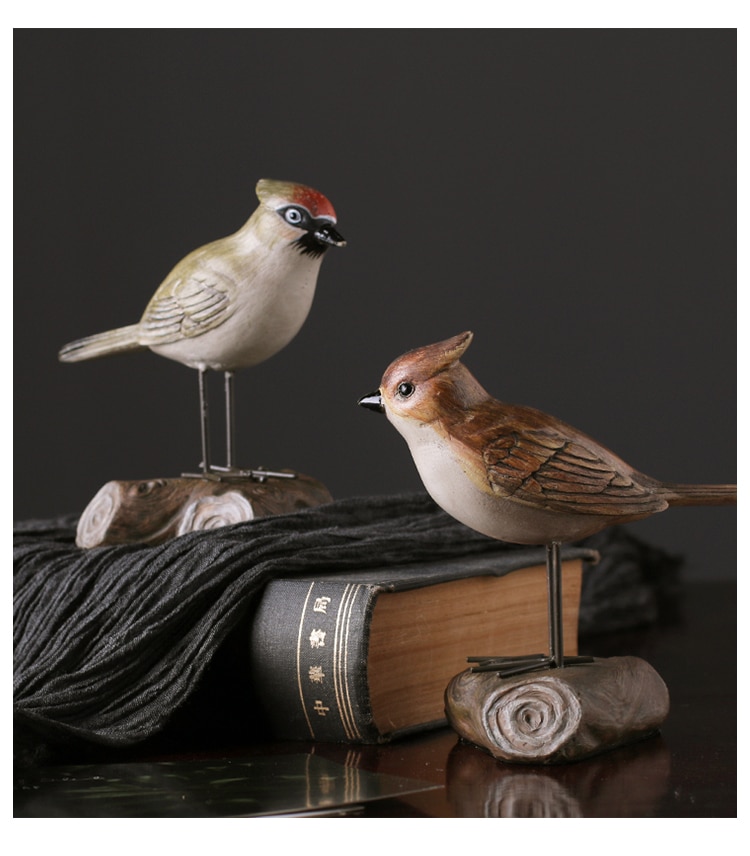 Leearts Vintage Bird Stand On A Branch Sculpture Miniatures Figurine Resin Crafts Desktop Home Decoration Accessories Gift Kids