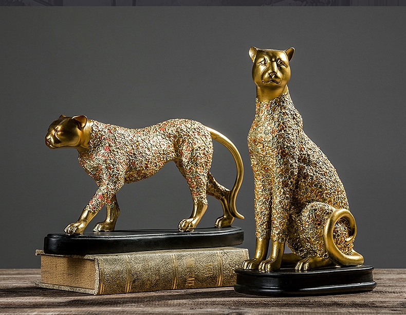 Creative Golden Fierce Leopard Vintage Statue Home Decor Wild Animals Crafts Room Decoration Objects Office Resin Figurines