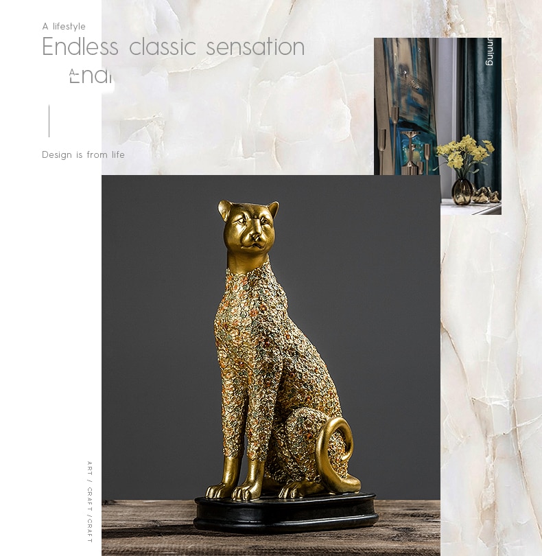 Creative Golden Fierce Leopard Vintage Statue Home Decor Wild Animals Crafts Room Decoration Objects Office Resin Figurines