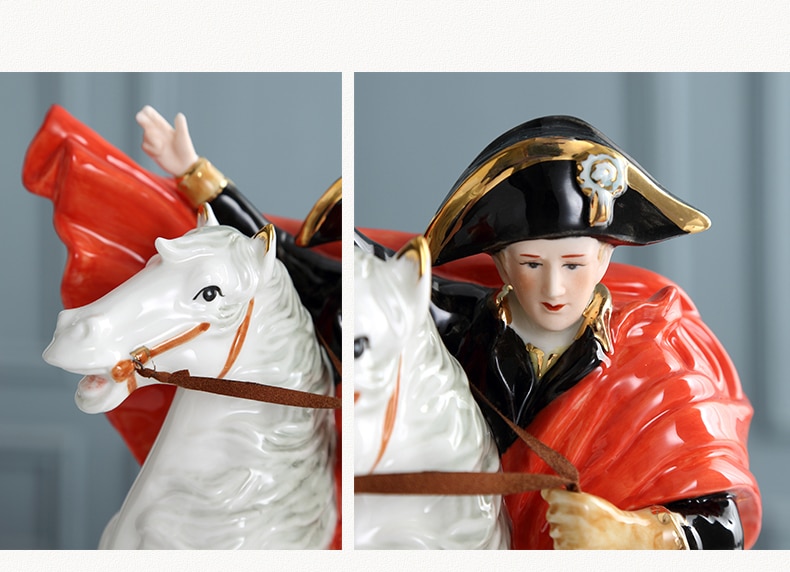 Luxurious Figure General Napoleon On Horseback Sculpture Modern Statue Ceramic Figurine Crafts Home Room Decor Accessories Gifts