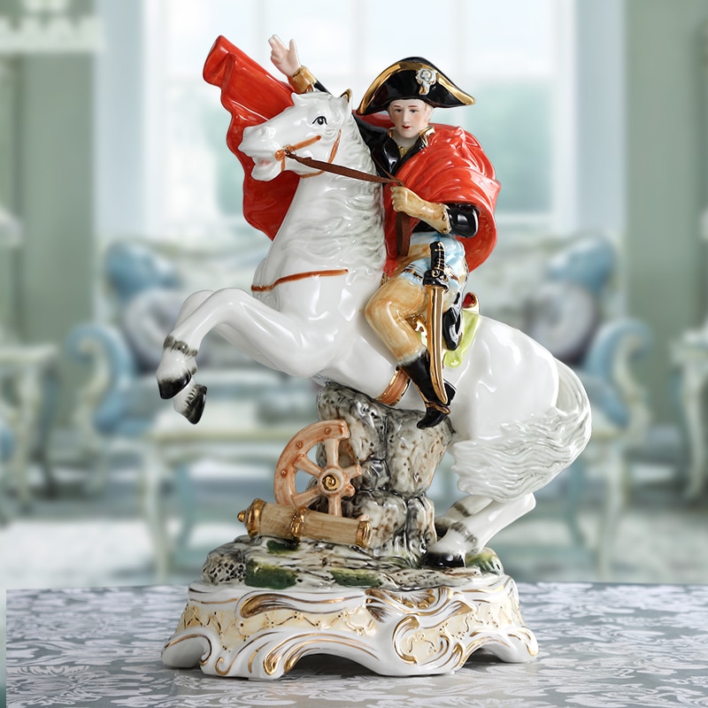 Luxurious Figure General Napoleon On Horseback Sculpture Modern Statue Ceramic Figurine Crafts Home Room Decor Accessories Gifts
