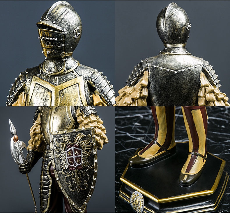 European Spartan Samurai Armor Warrior Statue Mythological Figure Medieval Armored Soldier Sculpture Resin Craft Home Decoration