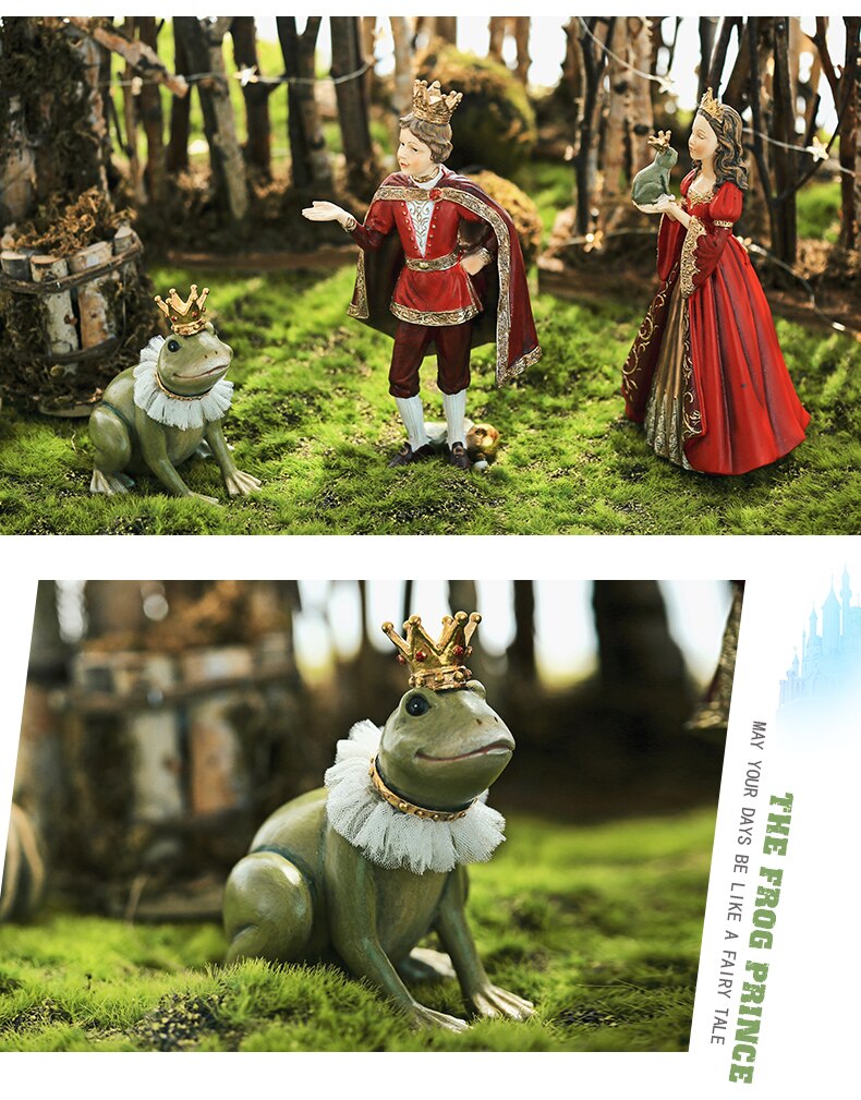 Fairy Tale Character Princess And Frog Prince Figurines Home Decoration Crafts Room Decorative Wedding Handicraft Ornament Resin
