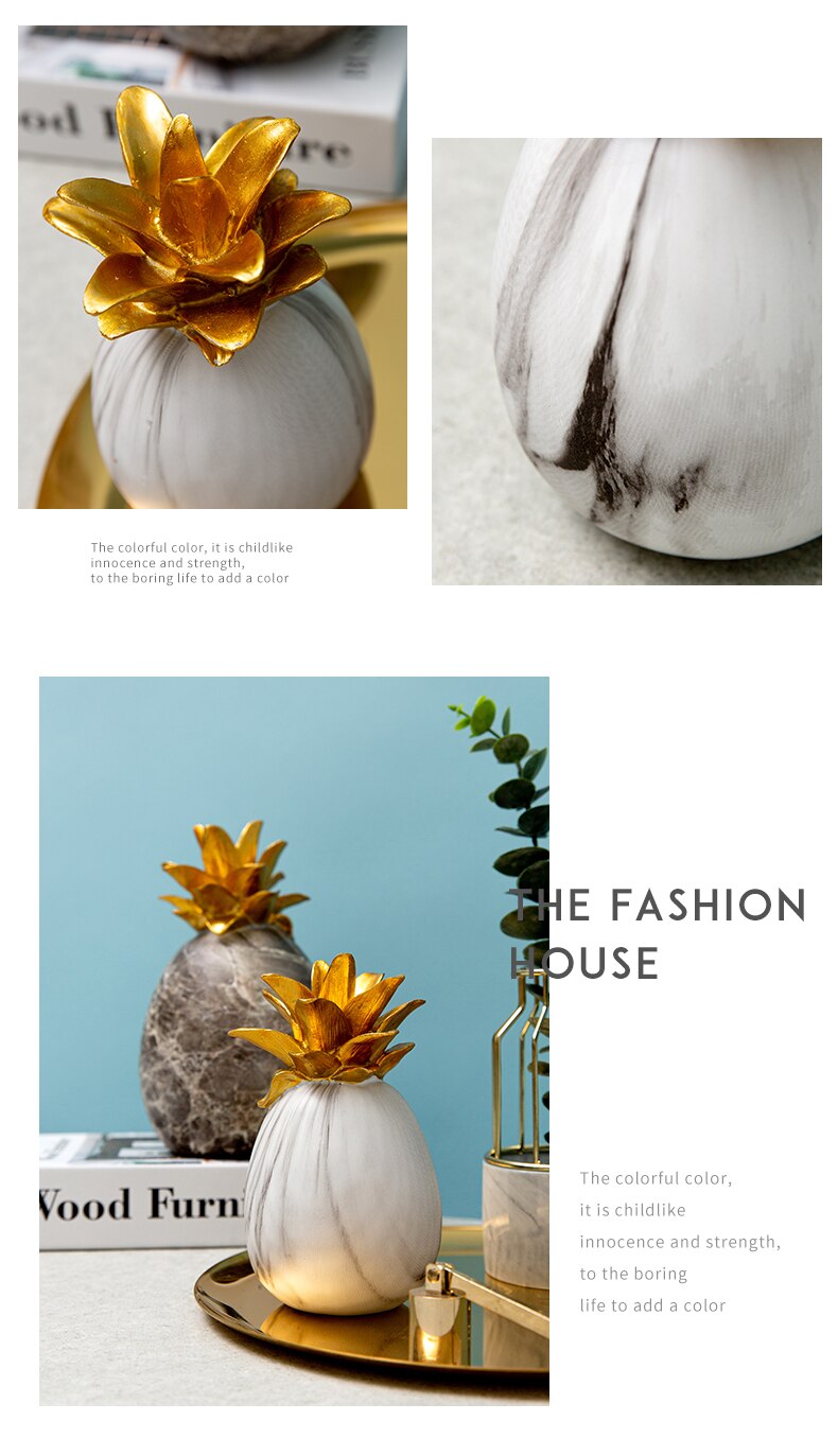 Creative Marble Texture Pineapple Crafts Home Sculpture Escultura Decor Accessories Gift For Desktop Tropical Fruit Ornaments