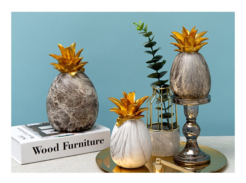 Creative Marble Texture Pineapple Crafts Home Sculpture Escultura Decor Accessories Gift For Desktop Tropical Fruit Ornaments