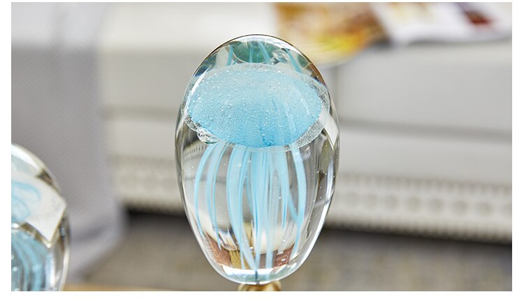 Home Decoration Accessories Blue jellyfish Crystal Glass Sculpture Decoration Figurine Living Room Ornament Office Metal Gift