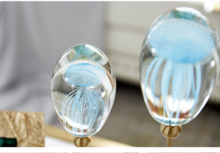 Home Decoration Accessories Blue jellyfish Crystal Glass Sculpture Decoration Figurine Living Room Ornament Office Metal Gift