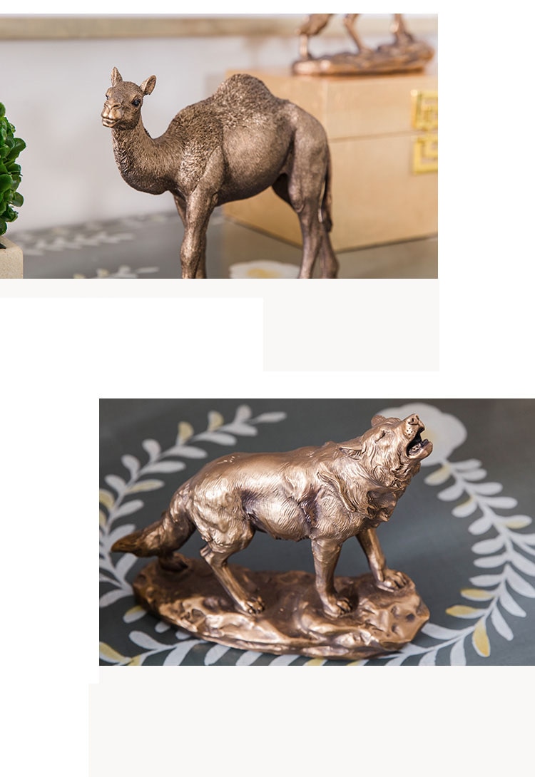 Creative Gold Rhinoceros Wolf Tiger Camel Vintage Statue Home Decor Crafts Room Decoration Objects Wild Animals Resin Figurines