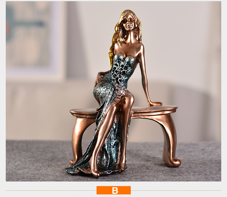 Creative Sexy Lady With Glasses Sitting On A Stool Resin Character Portrait Figurines Desk Table Living Room Bedroom Decorations