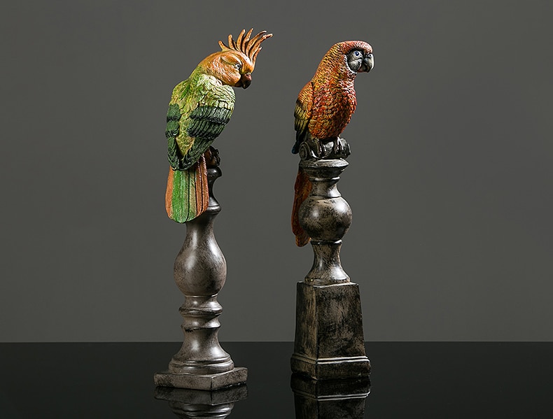 Creative Colorful Parrot Bird Vintage Animal Statue Home Decoration Crafts Room Decoration Objects Office Resin Figurines