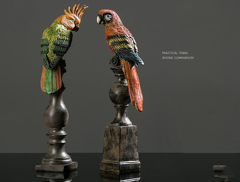 Creative Colorful Parrot Bird Vintage Animal Statue Home Decoration Crafts Room Decoration Objects Office Resin Figurines