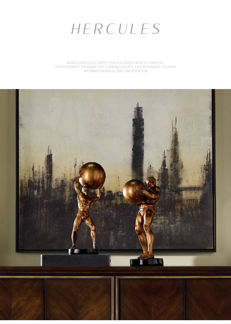 52cm High Sculpture Home Furnishings Resin Statue Crafts Creative Bodybuilder Strong Man Holding A Ball Ornaments Statue