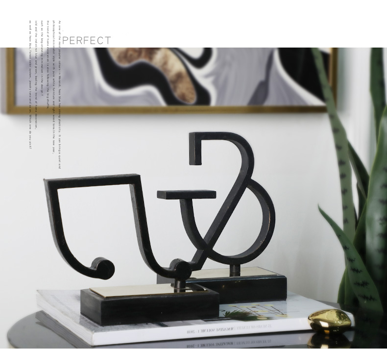 Home Decoration Accessories Black Metal Music Symbol Decoration Figurine Living Room Ornament Objects Office Black Marble Gifts