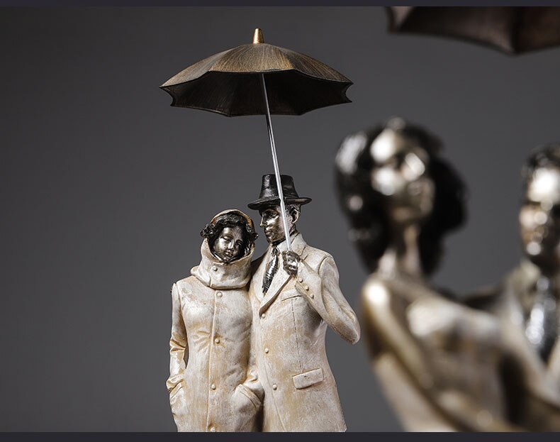 Creative Man Hold An Umbrella Sit On A Stool Hold A Woman Figurine Ornament Decor Art Home Furnishing Decor Crafts Birthday Gift