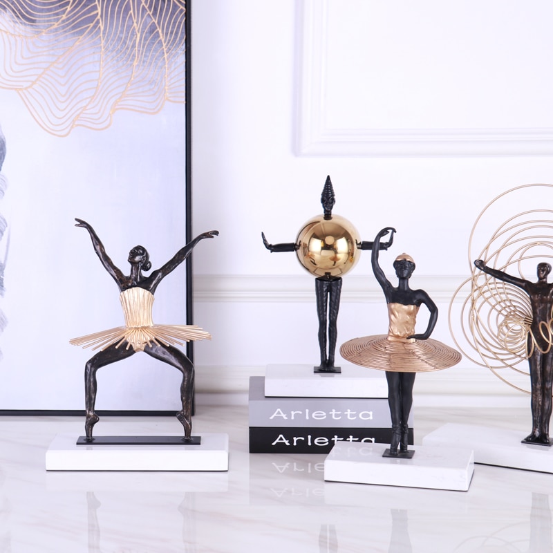 Black Metal Moving Figure In Hula Hoop Decorations For Home Sculpture Escultura Home Decor Marble Accessories Gifts