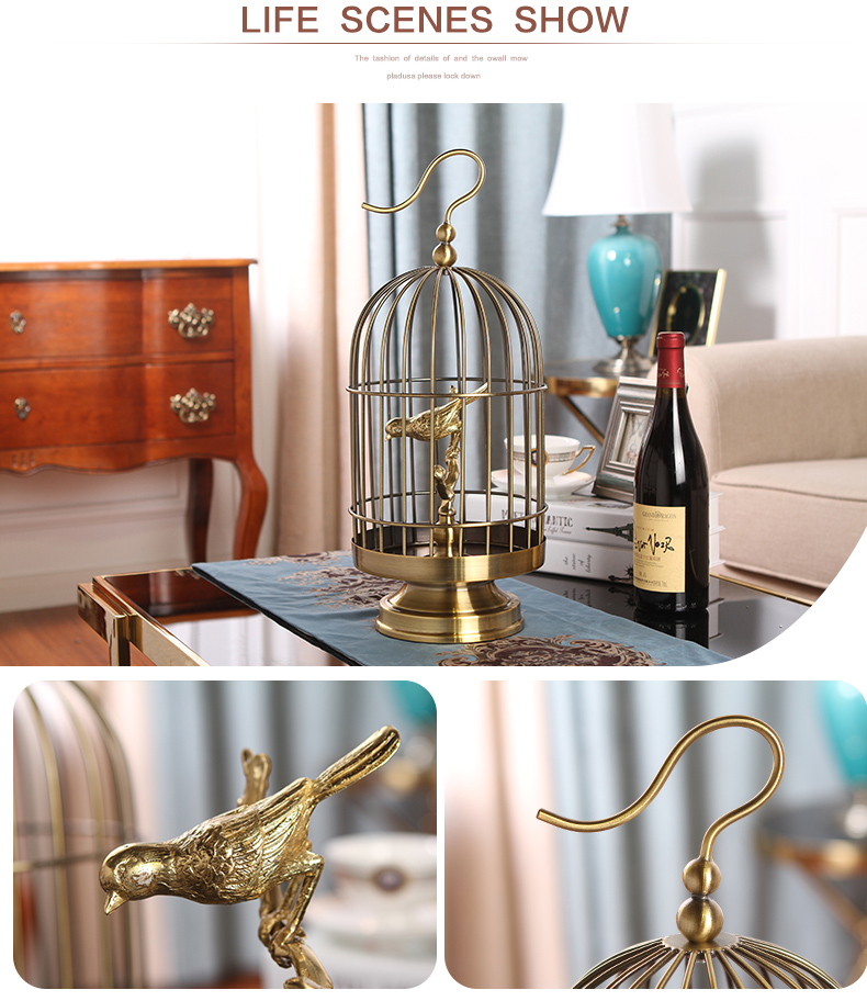 Modern Bird Standing On A Branch In A Bird Cage Statue Home Crafts Room Decor Objects Office Gold Metal Big Cage Sculpture Gift