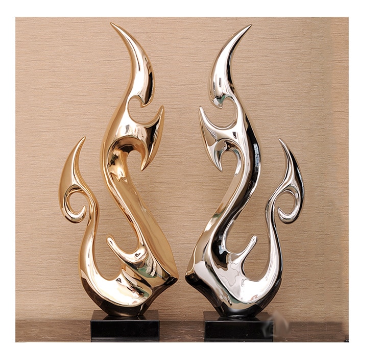 Creative Flaming Flames Plating Resin Gold Silver Crafts Living Room Office Hotel Window Desktop Home Statue Table Decor Crafts