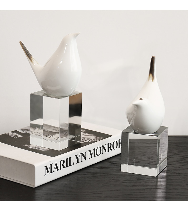 Nordic Geometric Ceramic Bird Abstract Sculpture Figurine Ornaments Home Decor Accessories Modern Art Crystal Craft Wedding Gift