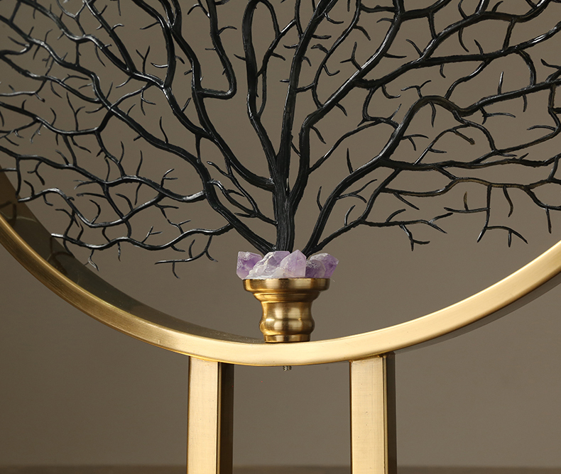 Nordic Coral Tree Sculpture With Purple Crystal Stone Statue For Home Decoration Accessories Living Room Decor Marble Crafts
