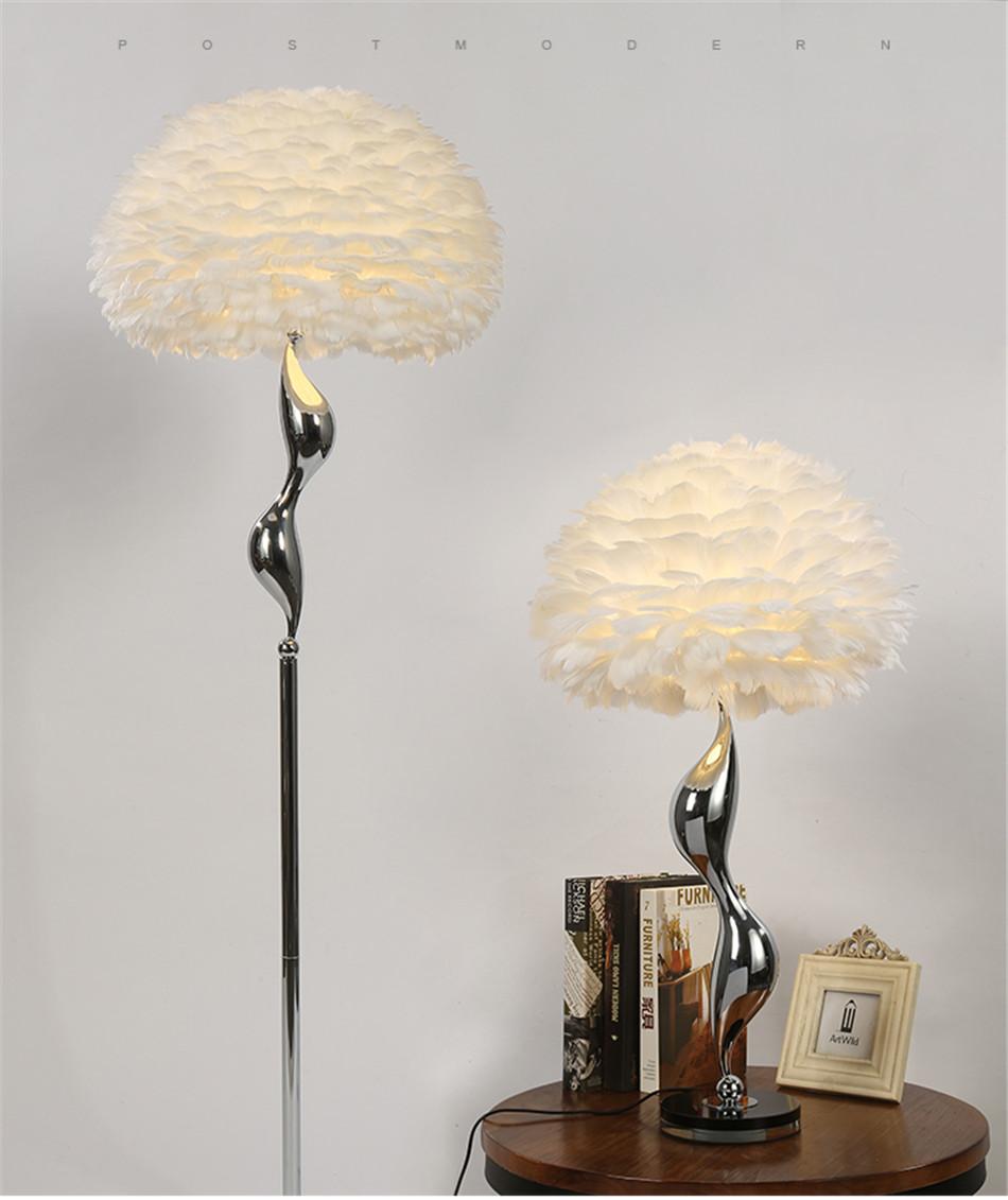 Nordic Luxury White Feathers Floor Lamp Modern LED Metal Flower Floor Standing Lamp Living Room Princess Room Decor Floor Light